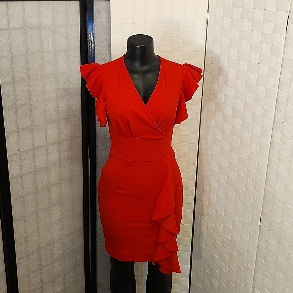 BRAND NEW KNITEE RUFFLE RUCHED SIDE MINI BODYCON DRESS - Picture 4 of 13